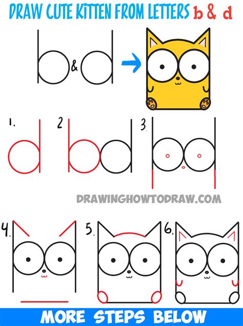 How to Draw Cartoon Baby Kitty Cat or Kitten from Letters Easy Step by Step Drawing Tutorial ...