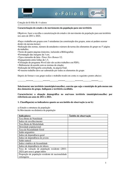 Enunciado efolio B 202223 demografia 1 Cotação do E fólio B 4