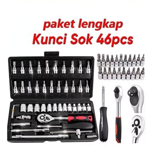 Kunci Sok Set Pcs Socket Wrench Mata Obeng Box Penyimpanan Kunci L