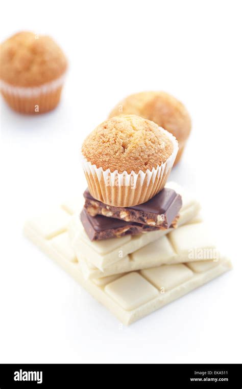 Bar Of Chocolate And Muffin Isolated On White Stock Photo Alamy