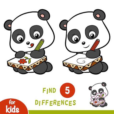 Encontre diferenças jogo educacional para crianças panda Vetor Premium