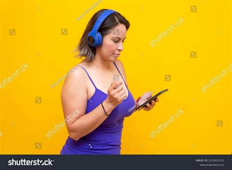 Sexy Hispanic Mature Woman Using Mobile Stock Photo 2155021371 Shutterstock