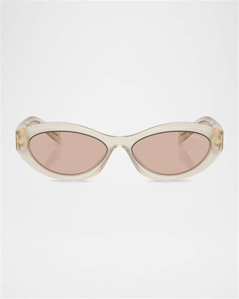 Prada Pr 26zs Beveled Acetate And Plastic Oval Sunglasses Neiman Marcus