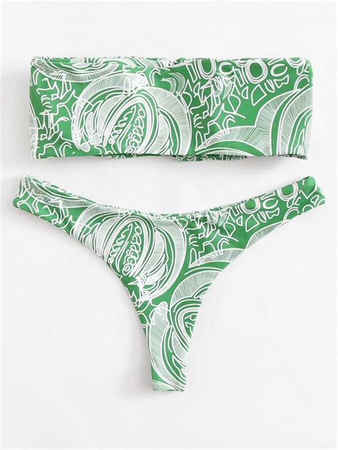 Mixed Print Bandeau Bikini Set Shein Sheinside