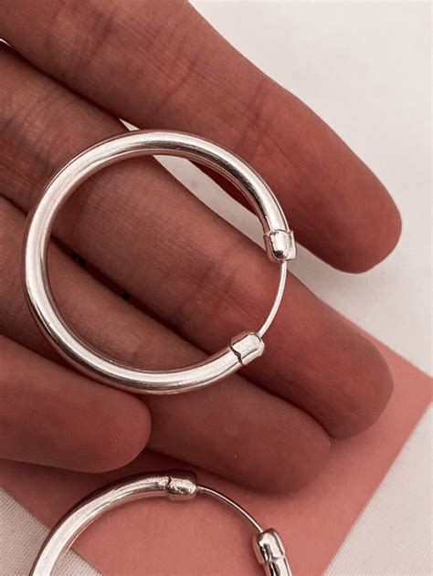 Argollas infladas de plata de 3cm Par Perla Mía