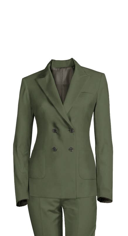 Sage Green Double Breasted Wool Blend Stretch Woman Suit Sumissura