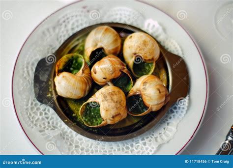 French Food On A Plate 6 Snails Stock Photo Image Of Rare Cities