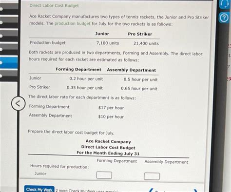 Solved Direct Labor Cost Budget Ace Racket Company Chegg