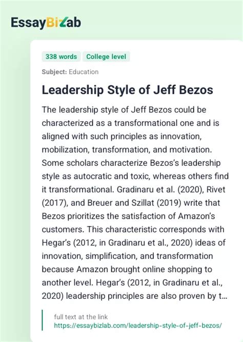 Leadership Style of Jeff Bezos | Business Essay Example