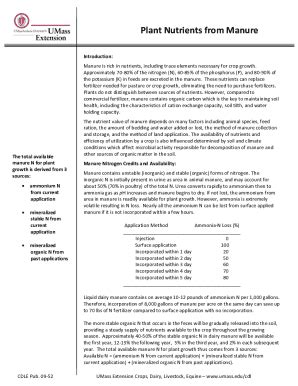 Fillable Online Ag Umass Application Rates Of Manure As A Nutrient