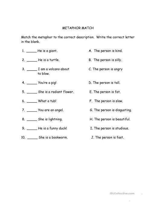 Simile And Metaphor Worksheets