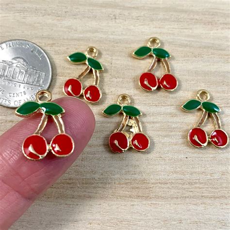 Gold Cherry Charms Cherries Charms Enamel Charms Qty 5 Etsy