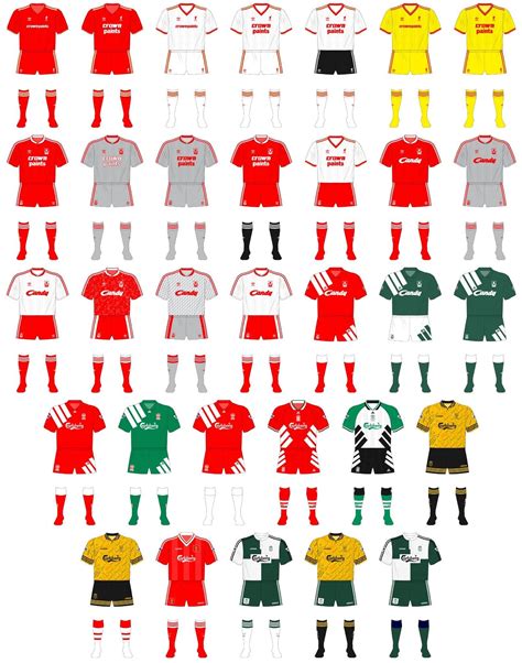 The various different colour combinations worn by Liverpool in their ...