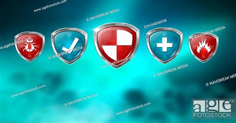 Antivirus Security Protection Shields With Blue Blurred Backgrounds