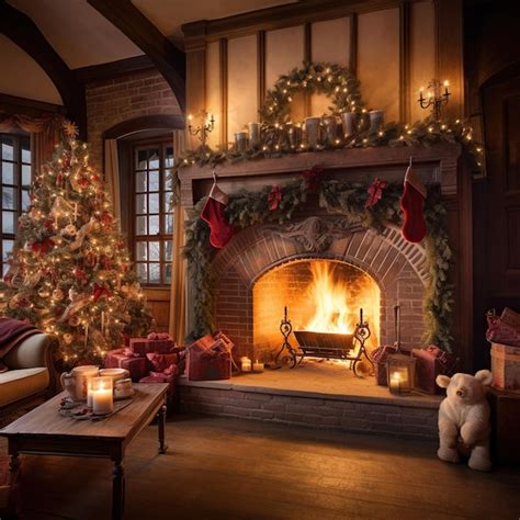 Premium AI Image | Christmas Decorated Country House with Fireplace