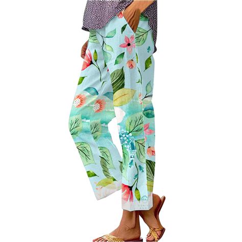 Zenfulyqe 2024 White Beach Pants Capri Pants For Women Linen Draw