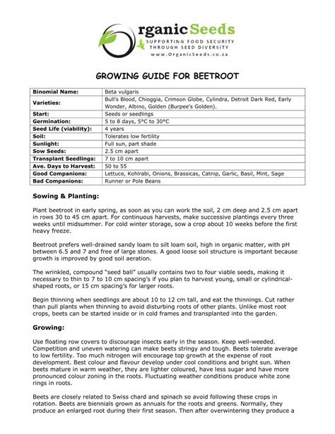 Pdf Growing Instructions For Beetroot Organic Growing Guide For