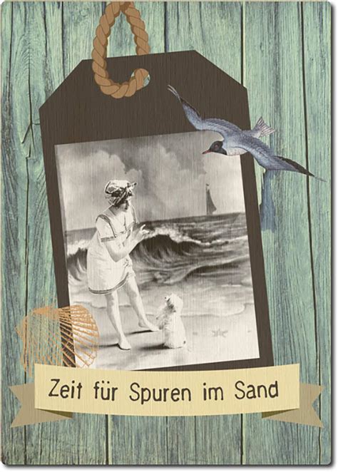 Interluxe Postkarte Aus Holz Zeit F R Spuren Im Sand Karte Mit Motiv