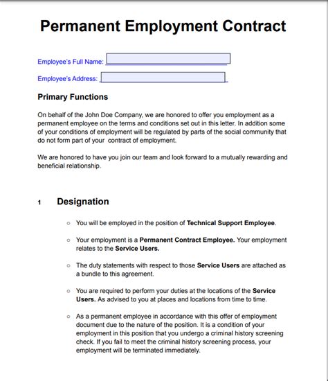 Fill And Sign Permanent Employment Contract PDF Co