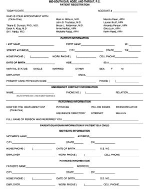 Fillable Online Patient Registration Forms Mid South Ear Nose And