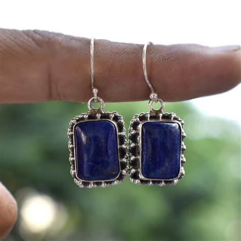 Sterling Silber Lapis Lazuli Octa Form Edelstein Ohrringe Designer