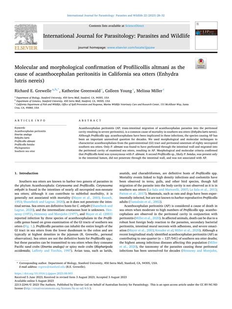 Pdf Molecular And Morphological Confirmation Of Profilicollis Altmani