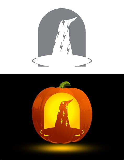 Printable Witch Hat With Lightning Bolts Pumpkin Stencil