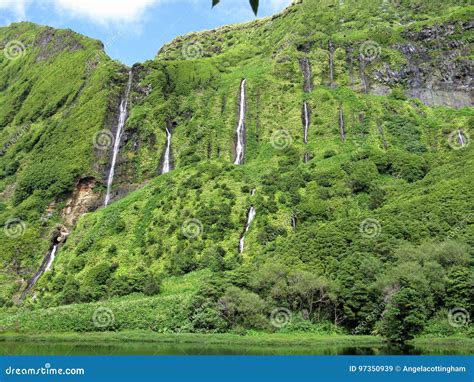 Waterfalls On Flores Island Azores Archipelago Portugal Stock