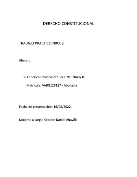 Tp N Derecho Constitucional Derecho Constitucional Trabajo Practico