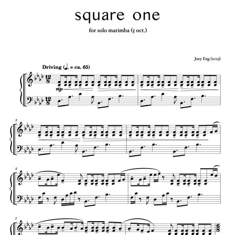 'square one' for solo marimba (5 oct.) — Joey Eng Music