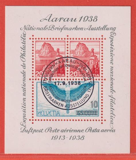 17 9 1938 AARAU Block W11 Ersttag rückseitig Originalgummi Kaufen