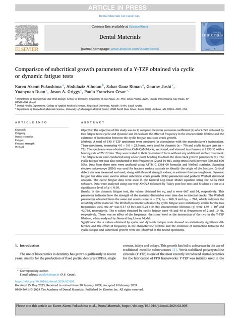 PDF Comparison Of Subcritical Growth Parameters Of A Y TZP Obtained