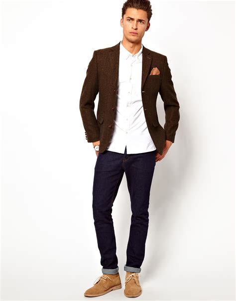 Lyst Asos Slim Fit Blazer In Herringbone In Natural For Men