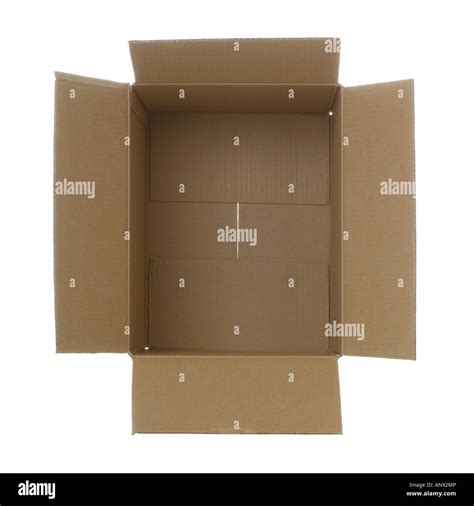 View Looking Down Into A Brown Cardboard Box Isolated On White Stock