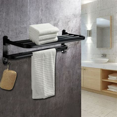 Wall Mounted Towel Rack Bathroom Hotel Rail Holder Storage Shelf 2 Tier