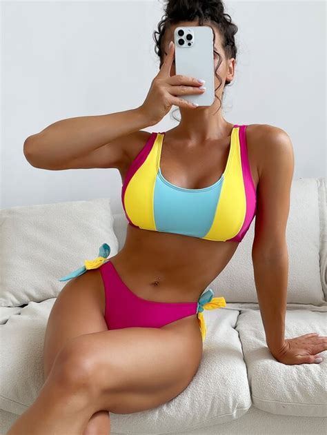 Color Block Tie Side Bikini Swimsuit Shein Usa