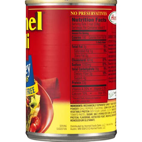 Hormel Turkey Chili No Beans Nutrition Facts Besto Blog