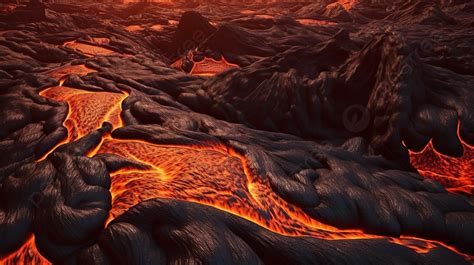 Volcano 3d Rendering Of Lava At Sunset Background, 3d Basaltic Lava ...