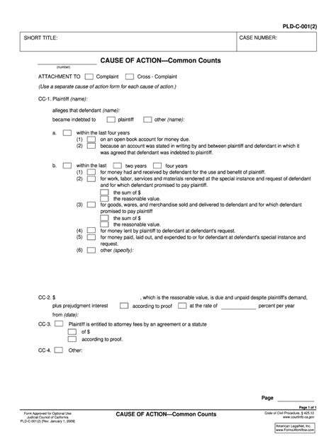 Fillable Online Alpine Courts Ca Cause Of Action Common Counts Pld C