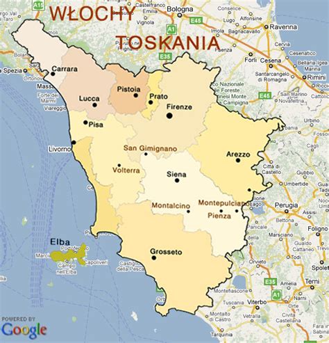 Mapa Toskanii Toskania Region Włochy