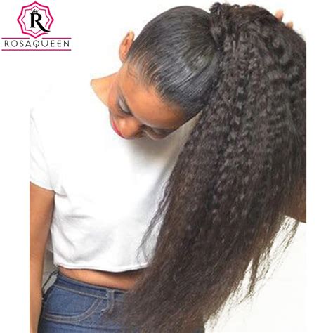 Kinky Straight Ponytail For Women Natural Coarse Yaki Remy Hair 1 Piece