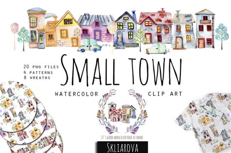 Small Town. Watercolor Clipart. Graphic by HappyWatercolorShop ...