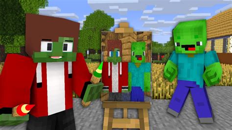 JJ And Mikey Turned Into Zombies In Painting Maizen Minecraft