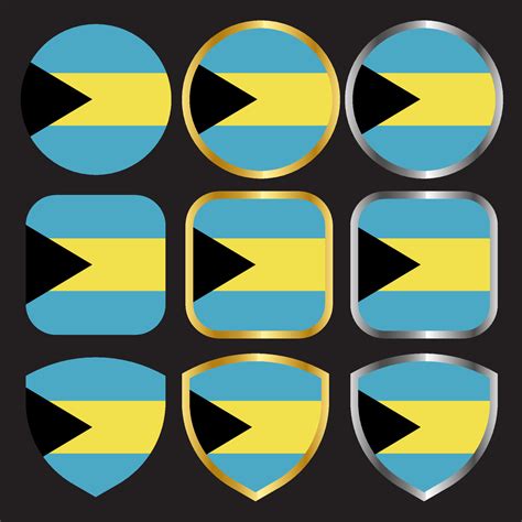 Bahamas Flag Vector Icon Set With Gold And Silver Border 10235382