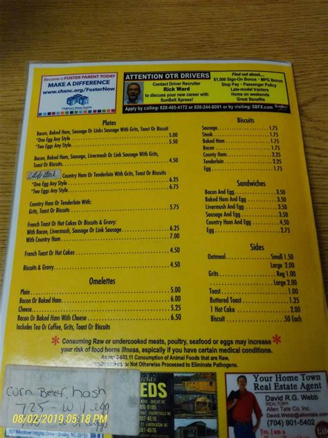 Menu At Home Folks Cafe Cherryville