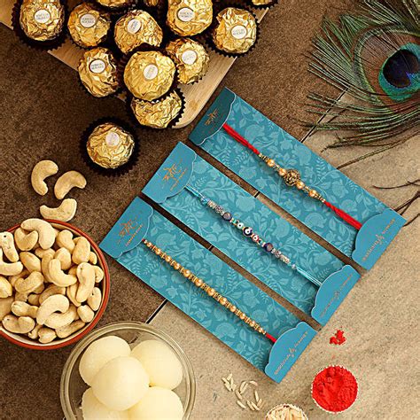 Set Of 3 Traditional Rakhis Sweets Hamper Uae Gift Set Of 3