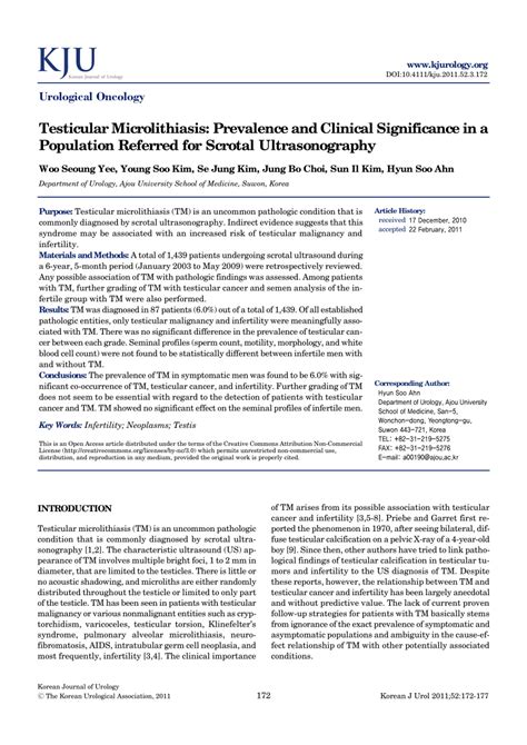 Pdf Testicular Microlithiasis Prevalence And Clinical Significance