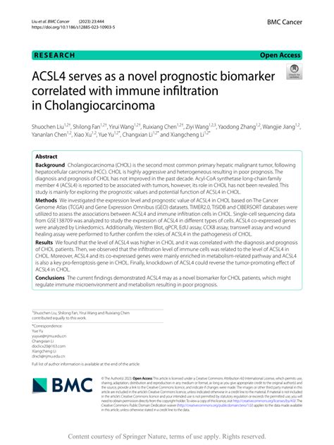 Pdf Acsl Serves As A Novel Prognostic Biomarker Correlated With