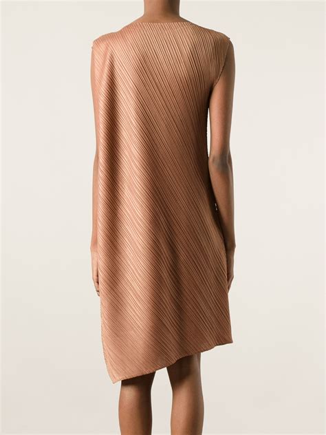 Lyst Pleats Please Issey Miyake Asymmetric Pleated Dress In Brown