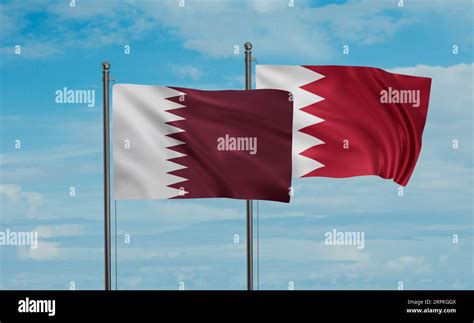 bahrain flag  qatar flag waving   blue sky  country